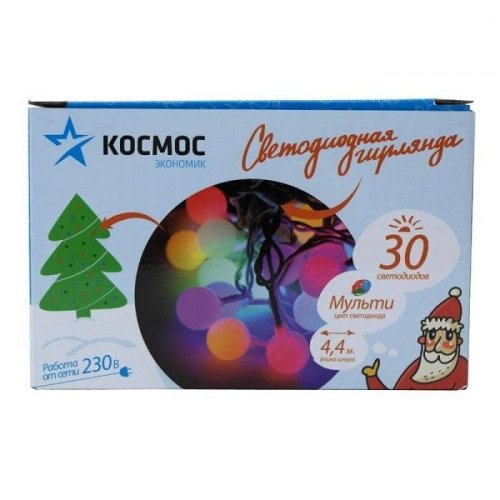 Гирлянда светодиодная "Шнур" Космос KOC_GIR30LEDBALL_RGB RGB 220В 30шт/м IP20 4,5м картинка 